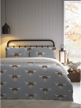 Cowan Highland Cow Print Fleece Grey Duvet Set