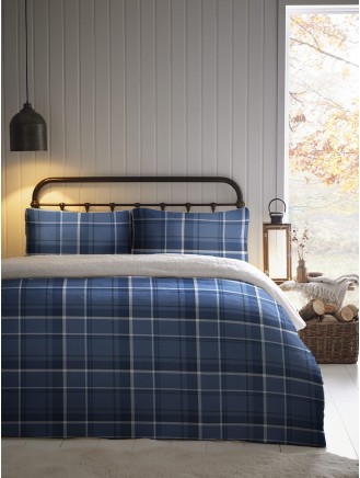 Landon Check Fleece Blue Duvet Set