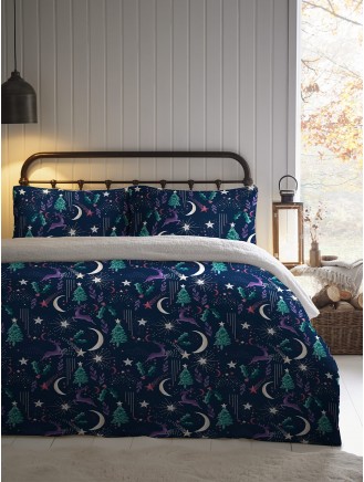 Luna Celestial Stag Print Fleece Navy Duvet Set