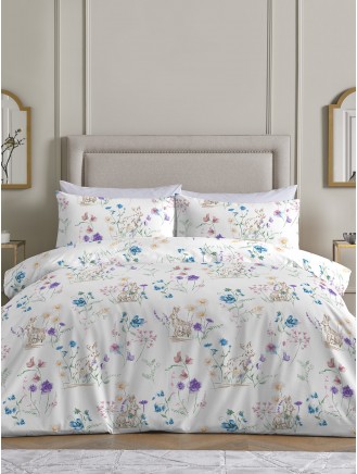 Tilly Rabbit and Flowers Easy-Care White Duvet Set