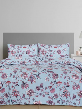 Oriental Floral Print Soft-Touch Turquoise Duvet Set