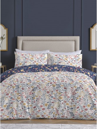 Loren Floral Print Easy Care Navy Duvet Set