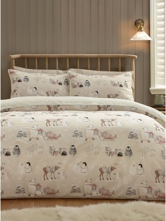 Catherine Lansfield Winter Friends Sherpa Natural Duvet Set