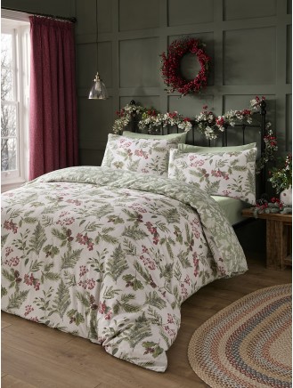 Dreams & Drapes Winter Sprigs Brushed Cotton Green Duvet Set