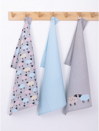 Pure Cotton Sheep Print 3-Pack Tea Towels