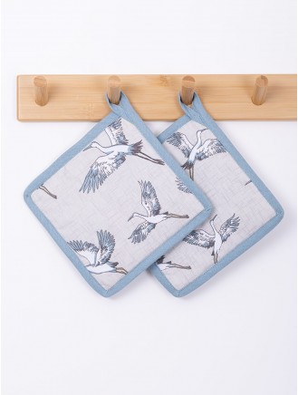 Pure Cotton Coastal Bird Print 2-Pack Pot Holders
