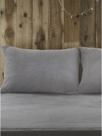 Grey Teddy Fleece Pillowcase Pair