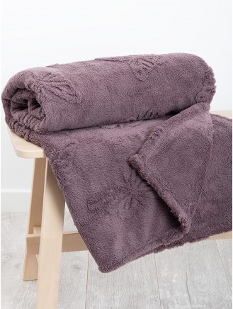 Butterfly Embossed Fleece Purple Throw