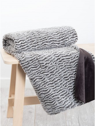 Textured Faux Fur Grey Throw