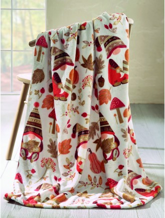 Catherine Lansfield Woodland Gonks Cosy Fleece Natural Throw