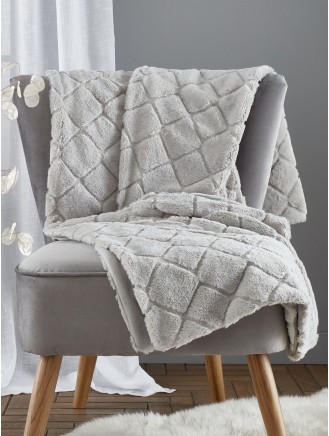Catherine Lansfield Cosy Diamond Soft Faux Fur Silver Grey Throw
